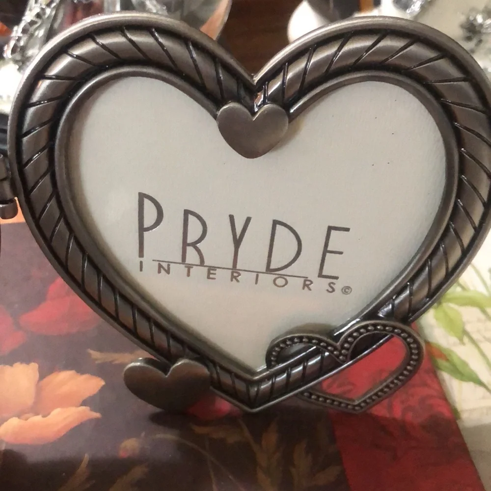 Pryde Interiors Photo/Picture Frame Double Heart Pewter 10.5x5”